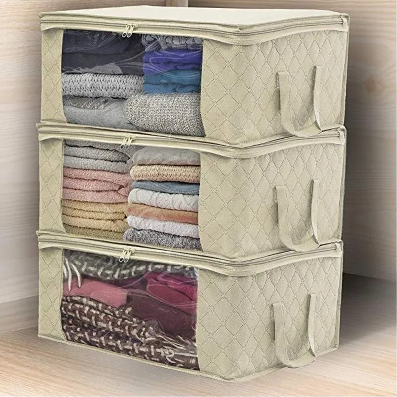 Foldable Non-woven Storage Bags Dustproof Portable Clothes Organizer Box Transparent window Household Quilt Comforter Container Bag