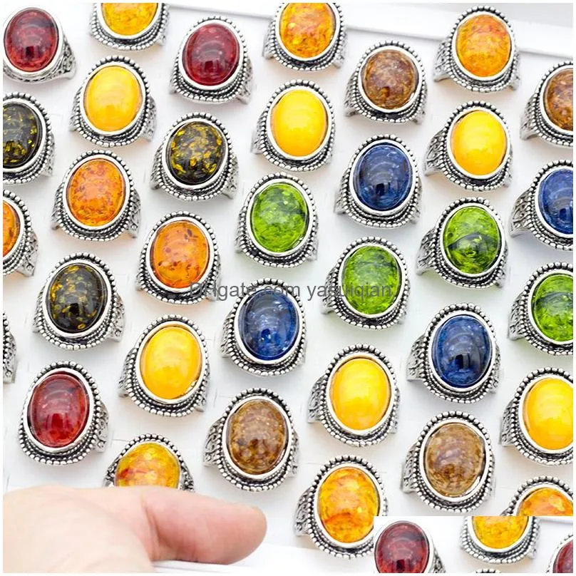 Band Rings 20 Pcs/Lot Natural Stone Amber Gemstone Ring Hybrid Models Mixed Size Lady/Girl Fashion Jewelry Mix Styles Drop Delivery Otxcp
