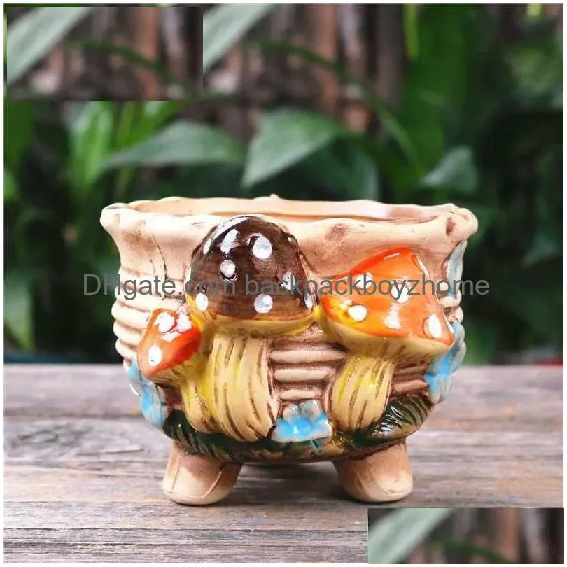 Planters & Pots Fairy Garden Personality Mushroom Stoneware Succent Flower Pot Living Room Decoration Planter Vintage Handicrafts Bons Dhhs6