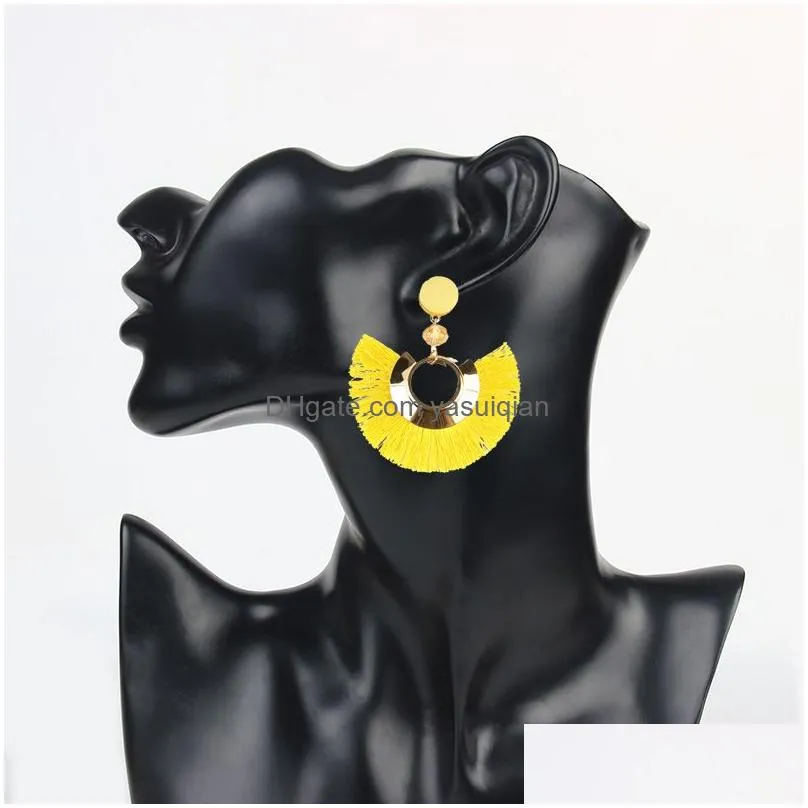 Dangle & Chandelier Hyperbolic Bohemian Fan Shaped Tassel Earrings For Women Vintage Fringe Sector Statement Drop Earring New Female Dh2Cy