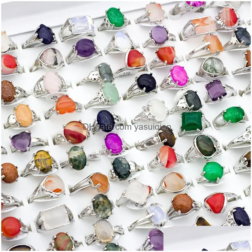 Band Rings 20Pcs/Lot Mix Lot Mens Ring Natural Stone For Collection Lovers Wholesale Fashion Party Gift Jewelry Drop Delivery Otdgc