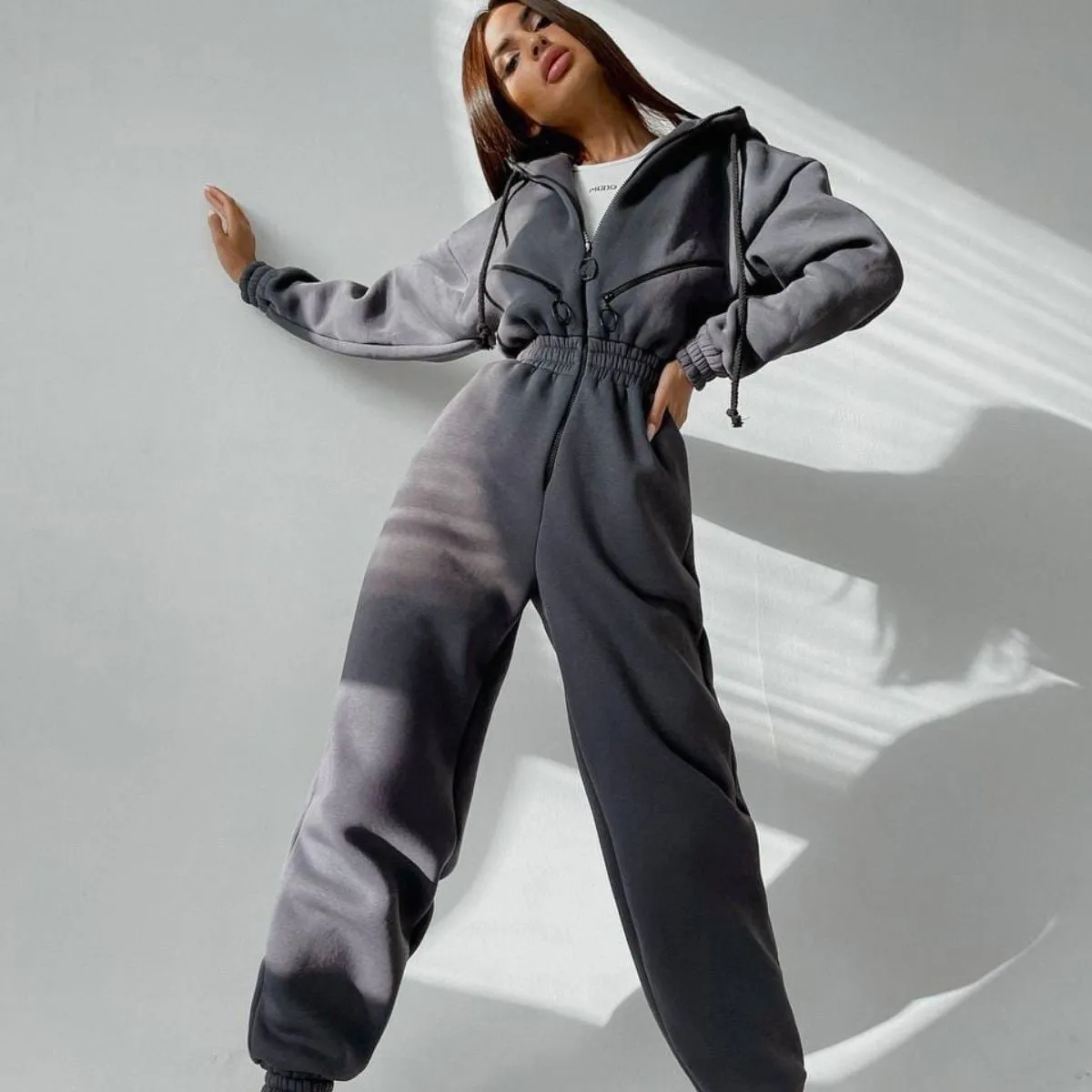 Women`s Jumpsuits Athleisure Women`s Hoodie Jumpsuit One Piece Set Rompers Tracksuit Womens Sportswear