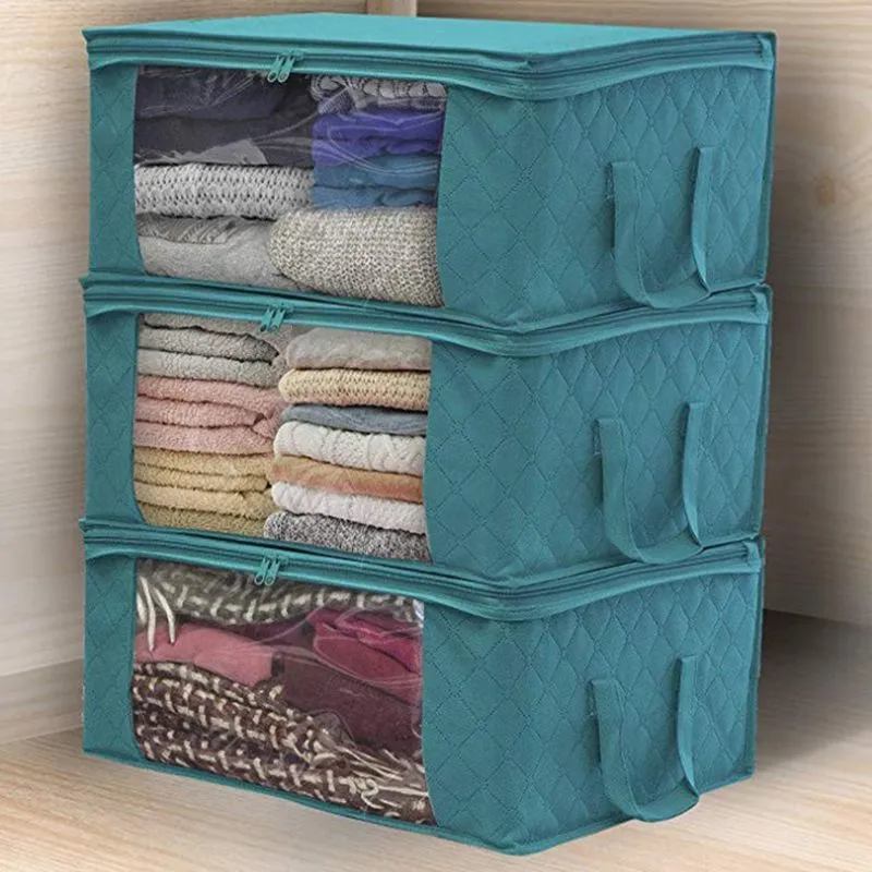 Foldable Non-woven Storage Bags Dustproof Portable Clothes Organizer Box Transparent window Household Quilt Comforter Container Bag