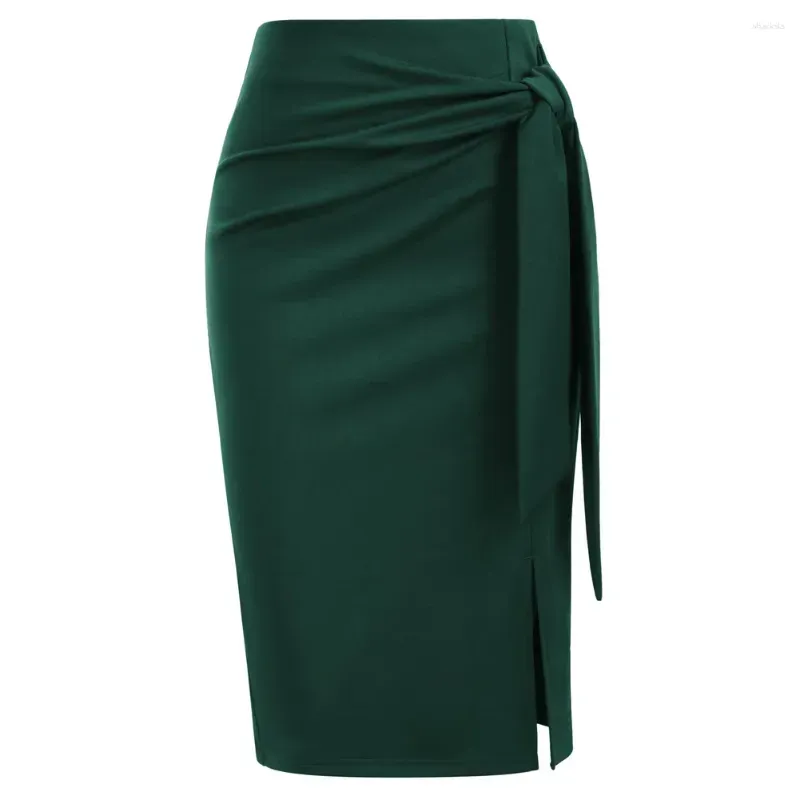 Skirts KK Women Bow-Knot Decorated Skirt High Waist Side Slit Bodycon
