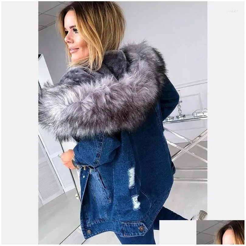 Women`S Jackets Womens Jacket For Women Winter Warm Fur Coat Fashion Hooded Black Jean Plus Size Denim 3Xl 4Xl 5Xl Drop Delivery Appar Dhu2P