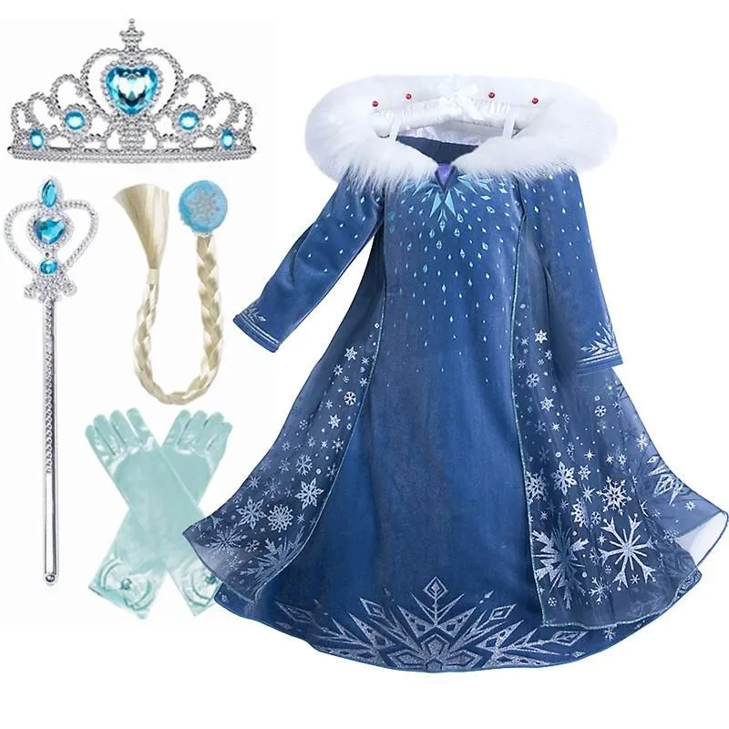 Girl`s Dresses Princess Dress Girl Birthday Halloween Costume For Girls Children Clothing Cosplay Clothes Blue Long Gown Fancy Kids