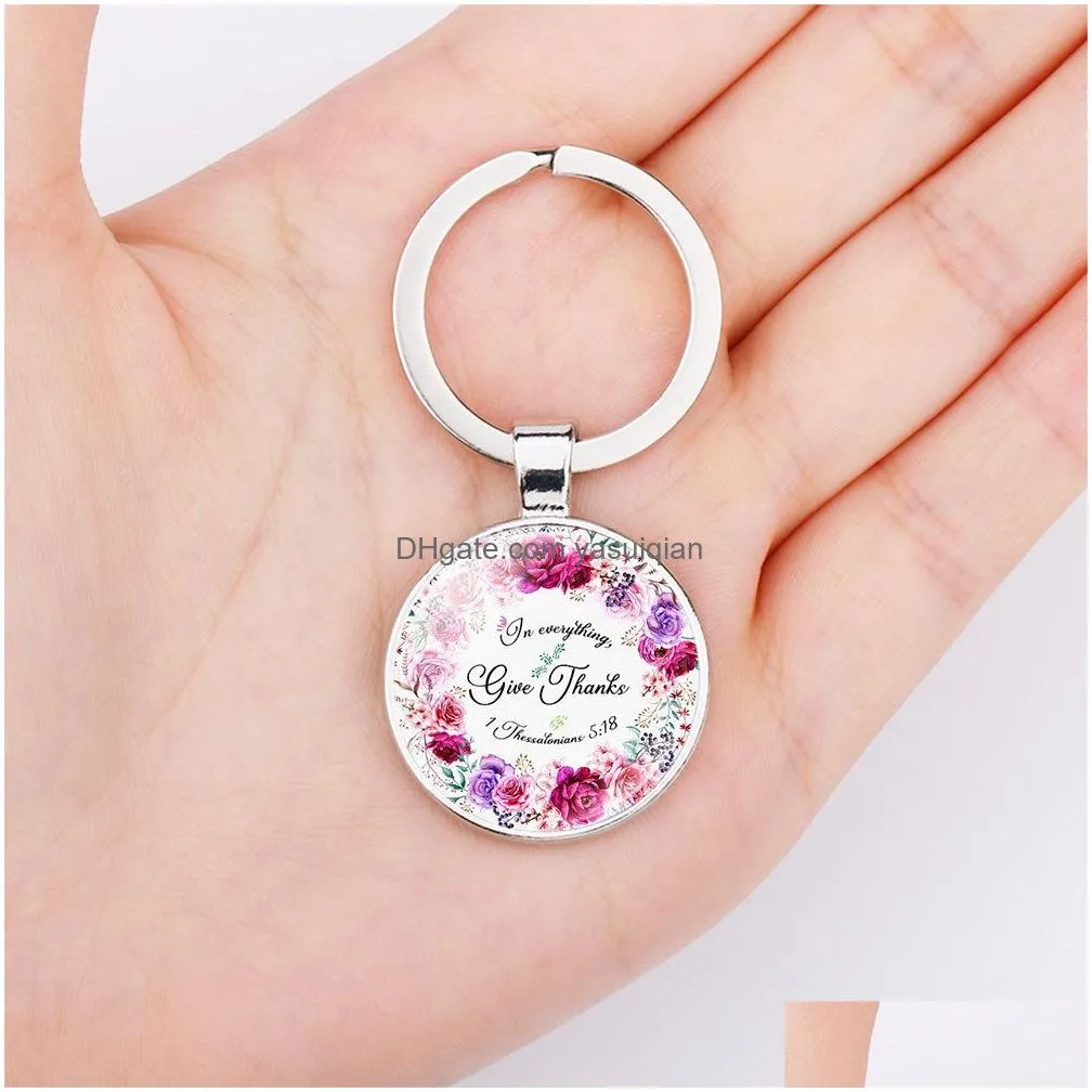 Keychains & Lanyards Catholic Rose Scripture For Women Men Christian Bible Glass Charm Key Chains Fashion Relin Jewelry Accessories D Dhpht