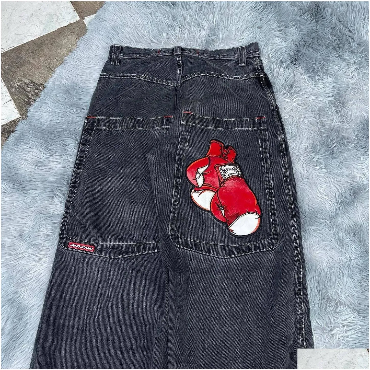 DHgate.com:Jnco Y2K Streetwear Jeans: Baggy Black Hip Hop