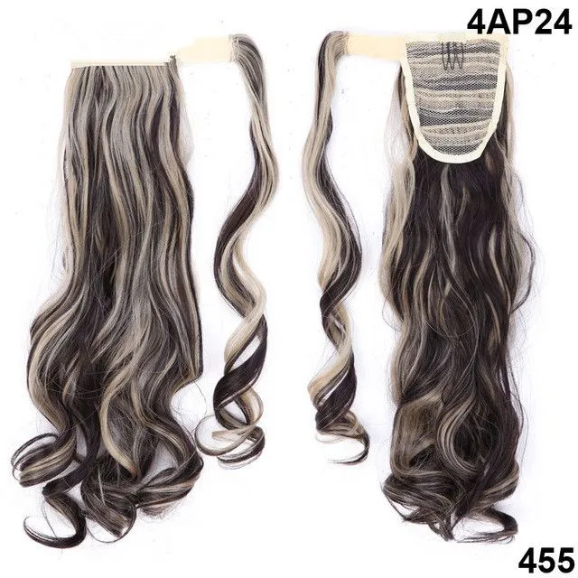 18inches Long Wavy Real Natural Ponytail Clip in Ponytails Hair Extensions Wrap Around on Synthetic Hair Piece for human9612707