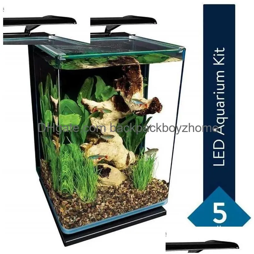 Aquariums Portrait Glass Led Aquarium Kit 5 Gallons Den Filtration Decoration Yq231018 Drop Delivery Dhnoo