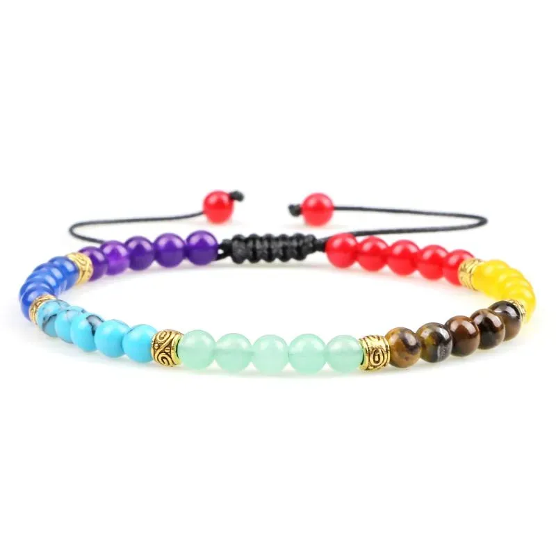 Strand Exquisite 4MM Elastic Bracelet High Quality 7 Chakra Spacer Strench Bangles Jewelry Couples Adjustable Pulsera Chain Gift