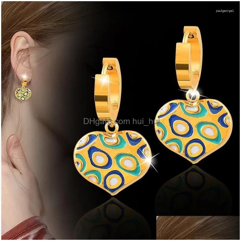 necklace earrings set leeker 316l stainless steel gold silver color jewelry heart for women drop blue green enamel lk3