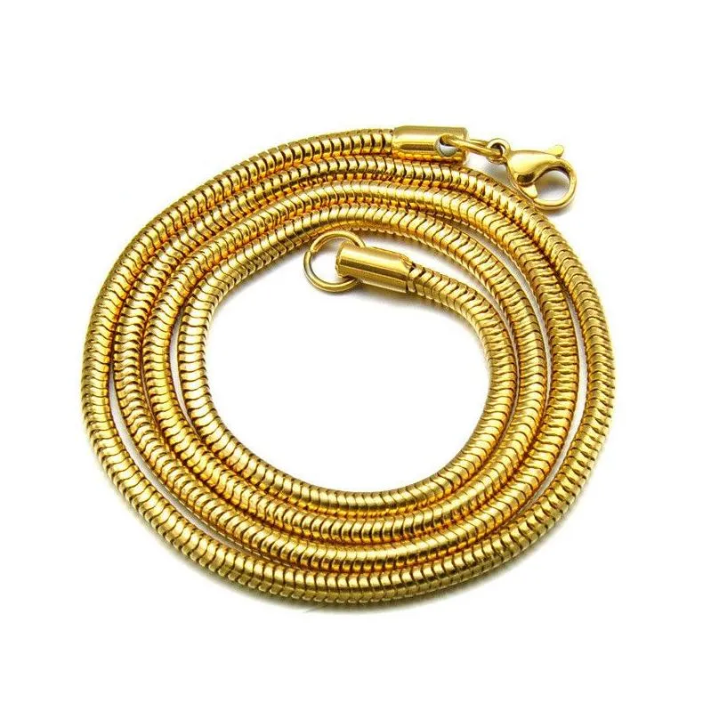 Chains Promotion In Stock M Width Stainless Steel Round Snake Chain Golden Sier Necklace Ornaments 60Cm Distribution Chain..035 Drop Ot71K