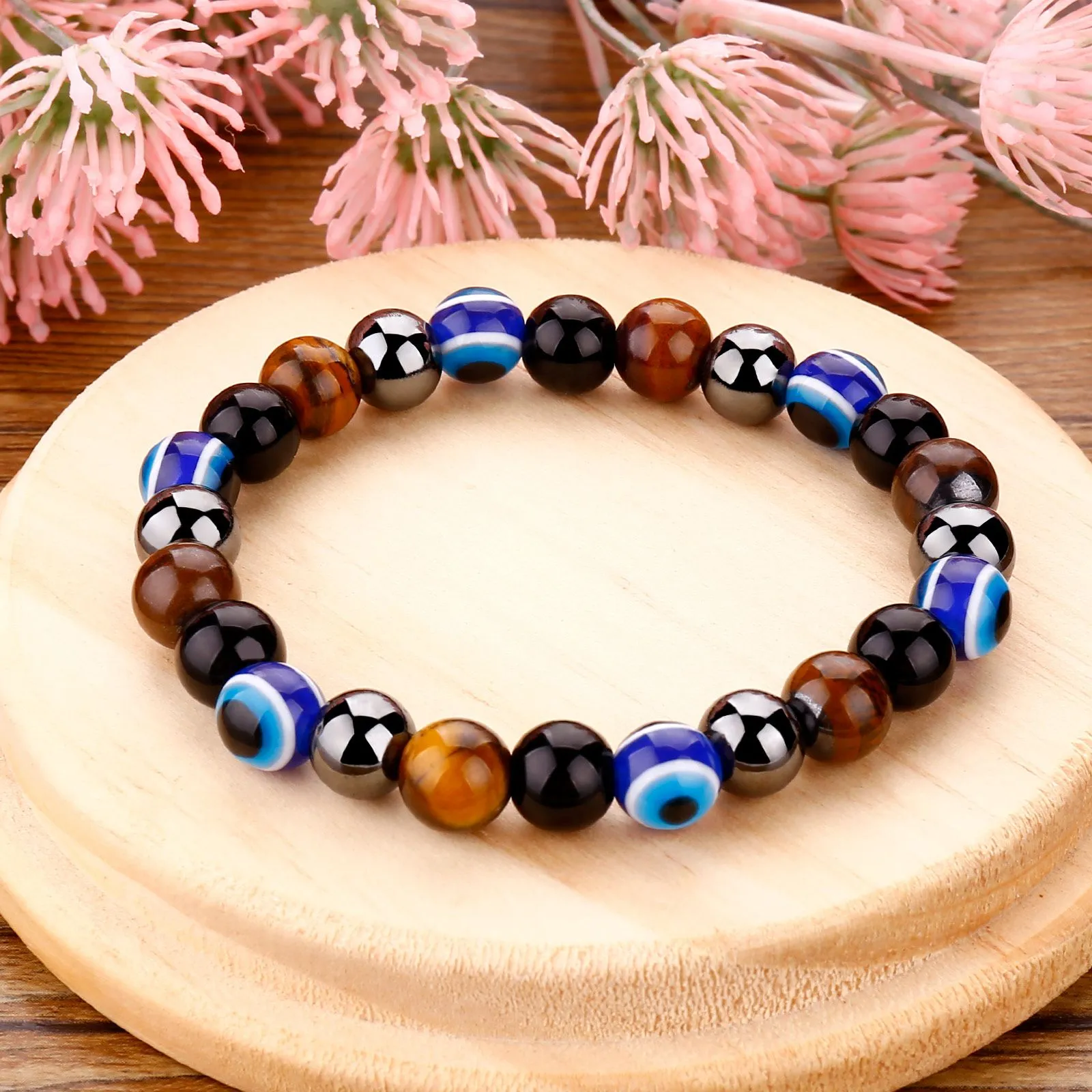 Lucky Evil Blue Eye Handmade Elastic Rope Bracelets Glass Beads And 8MM Crystal 8 Colors Fine Party Adjustable Jewelry