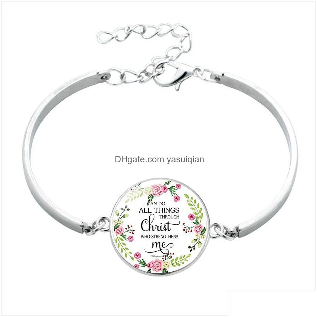 Charm Bracelets Fashion Catholic Scripture Glass Cabochon For Women Relin Christian Holy Bible Wrap Bangle Luxury Jewelry Drop Delive Dh5Qg