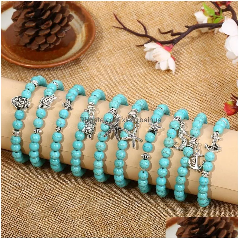 Beaded Bohemian Classic Natural Stone Beads Bracelet Blue Strand Bracelets Charm Women Yoga Paryer Jewelry Home Drop Delivery Dhhjw