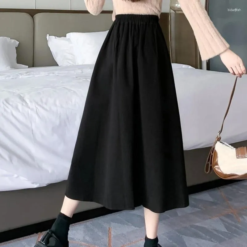 Skirts Spring Pleated Skirt Women High Waisted Slim Elastic Waist Loose Hem Korean Fashion Clothing Long For