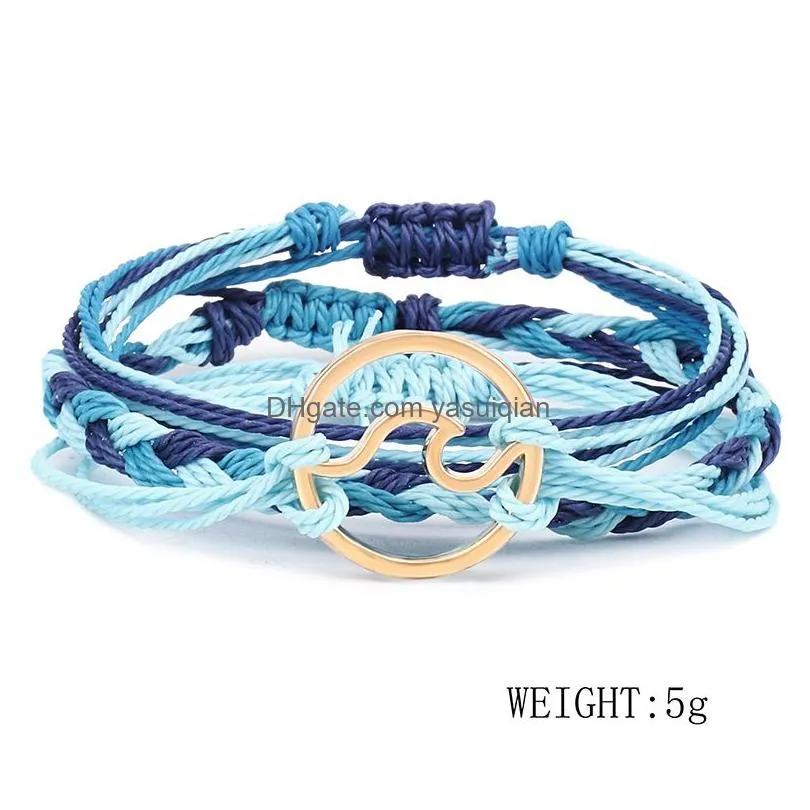 Charm Bracelets Bohemian Gold Wave Bracelet For Women Mti-Layer Weaving String Rope Chains Mens Bangle Fashion Boho Jewelry Gift Drop Dhqnb