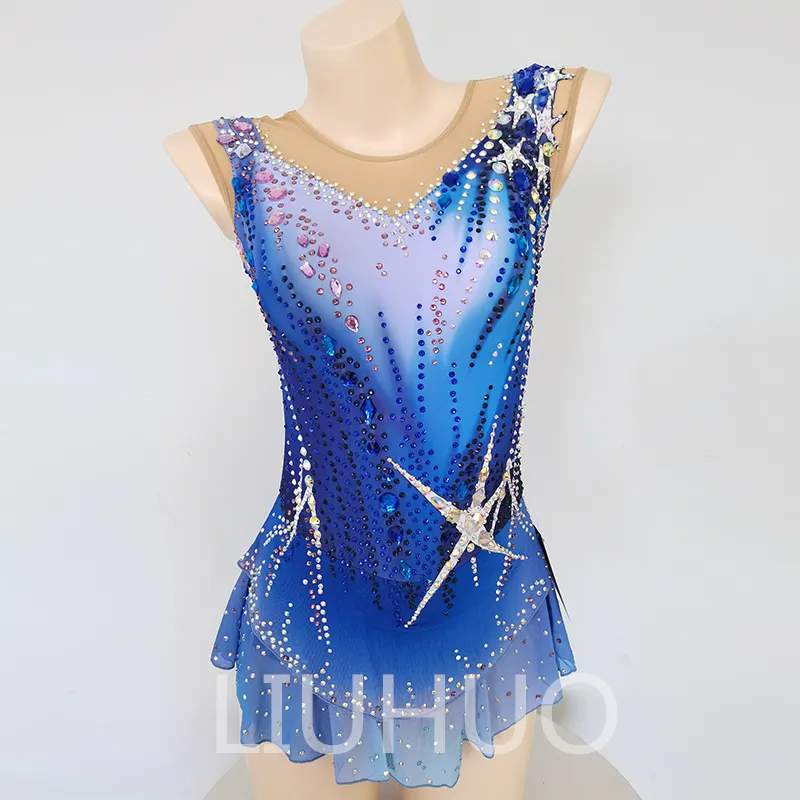 LIUHUO Customize Colors Rhythmic Gymnastics Leotards Girls Women Competition Artistics Gymnastics Performance Wear Crystals Blue BD1738