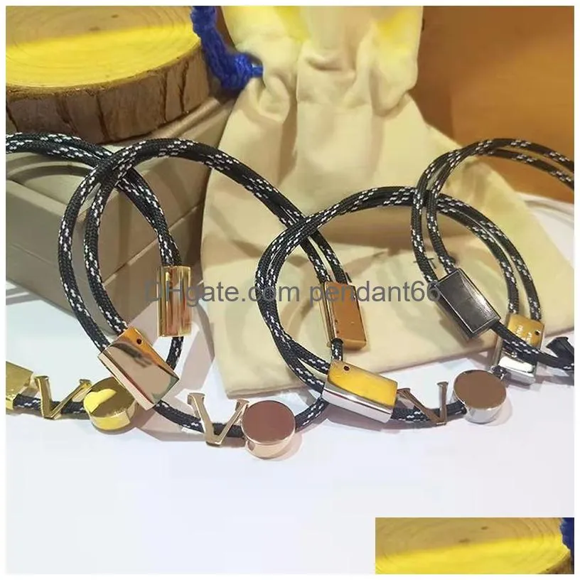 v letter color drawstring adjustable bracelet european and american fashion womens charm bracelet stainless steel electroplating 18k gold