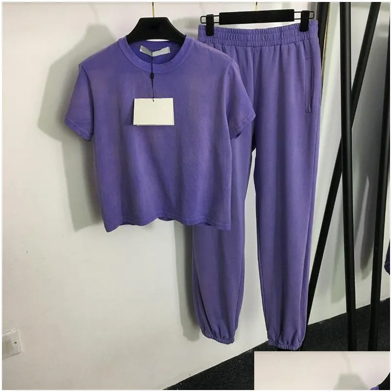 Fashion Letters Print Tracksuit Sport Tees Pants Womens Luxury Tracksuits Purple Casual Two Pieces Tracksuits