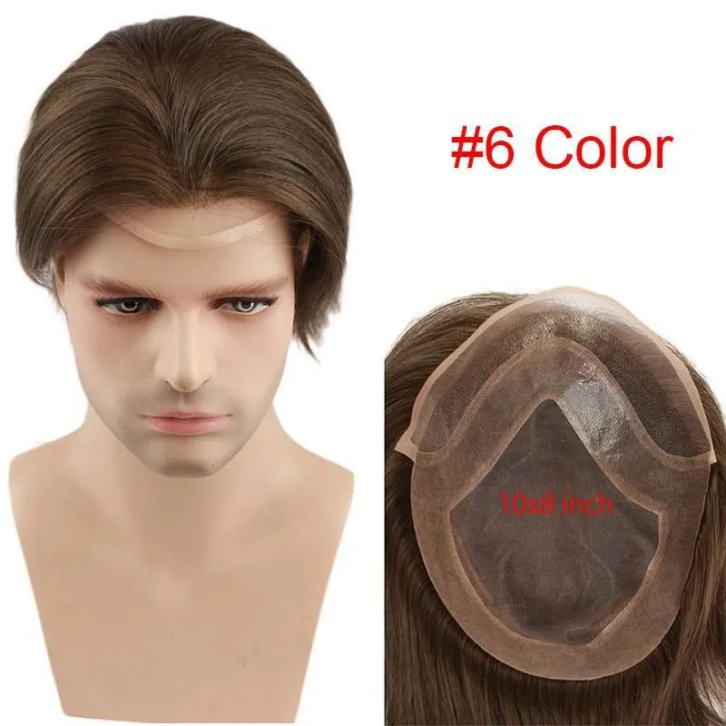 7 Color Human Hair Toupee for Men Natural Straight Light Brown Replacement Hairpiece European Remy Hair Male Wig 10x81207708