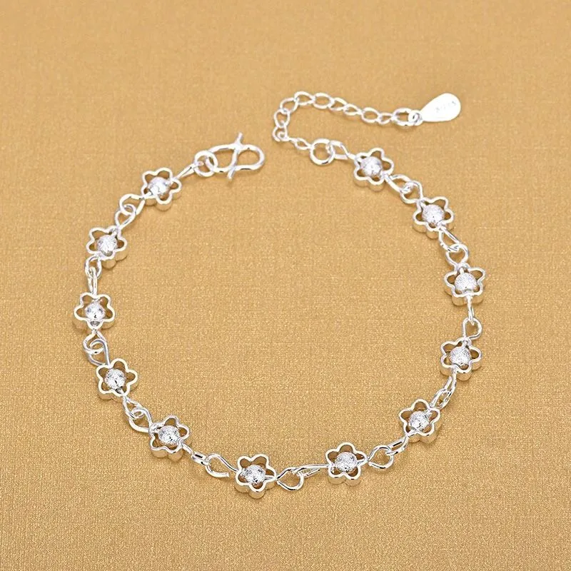 Silver Bracelets Fashion Small Flower Hollow Plum Frosted Bead Bracelet Fine Jewelry