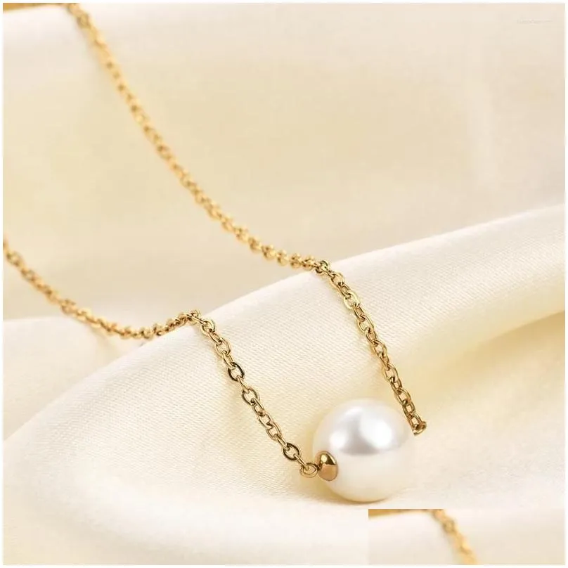 Chains Niba Beads Stainless Steel Necklace Gold Color Freshwater Pearl Pendant For Girl Jewelry Drop Delivery Necklaces Pendants Ot80Q