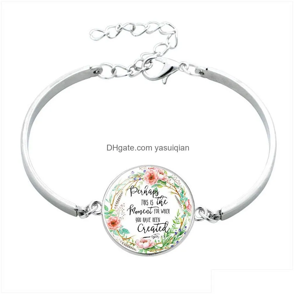 Charm Bracelets Fashion Catholic Scripture Glass Cabochon For Women Relin Christian Holy Bible Wrap Bangle Luxury Jewelry Drop Delive Dh5Qg