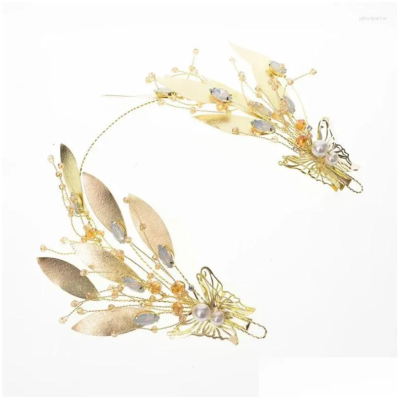 Hair Clips Baroque Bride Gold Color Leaf Crown Crystal Wedding Tiara Women Accessories Hairbands Head Ornaments