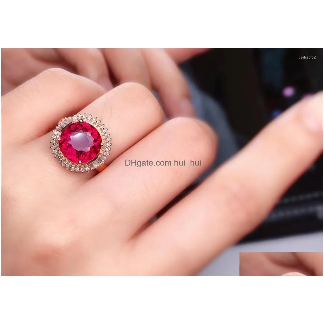 cluster rings e401 rubillite ring fine jewelry 18 k gold natural rubi tourmaline 4.6ct gemstone diamond gift female for women