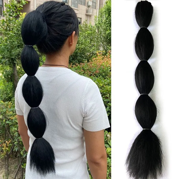 Ponytails 30 inches High Puff Afro Kinky Straight Bubble Drawstring Ponytail Clip in Ponytails Simulation Human Hair Bundle 1B#