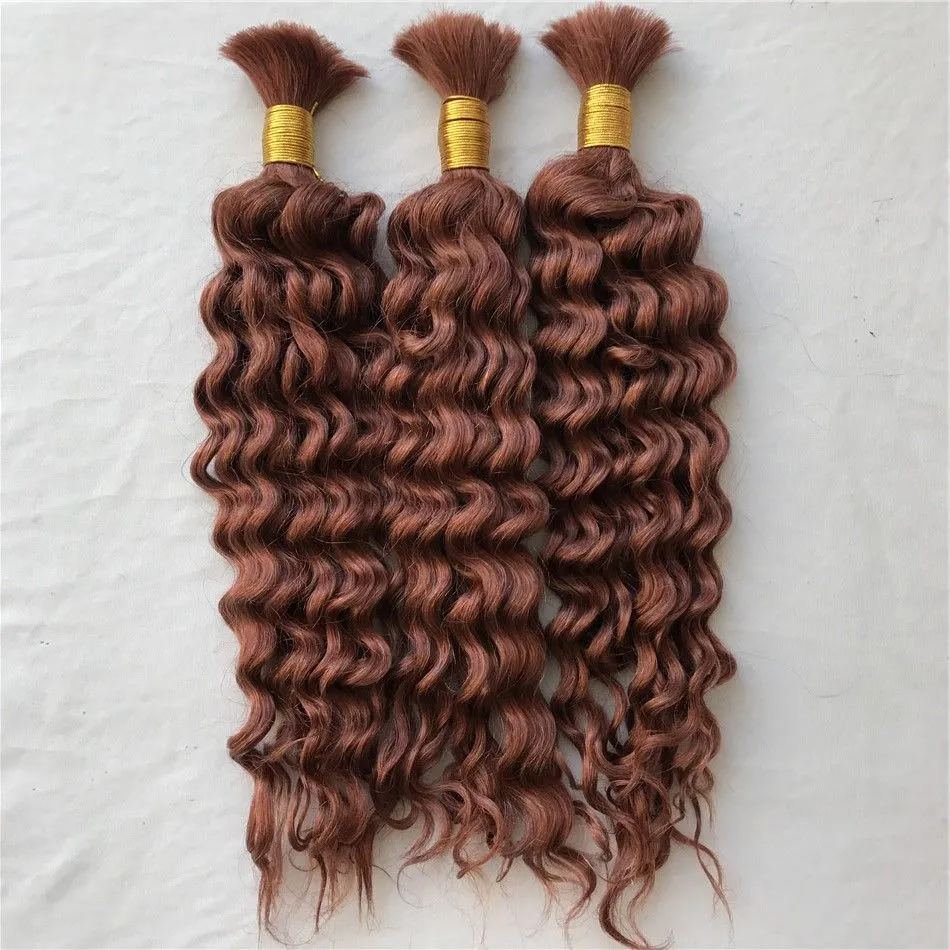 Bulks Deep Wave Bulk Hair Extensions Brazilian Human Hair No Weft #33 Bulk Human Hair for Braiding FDshine