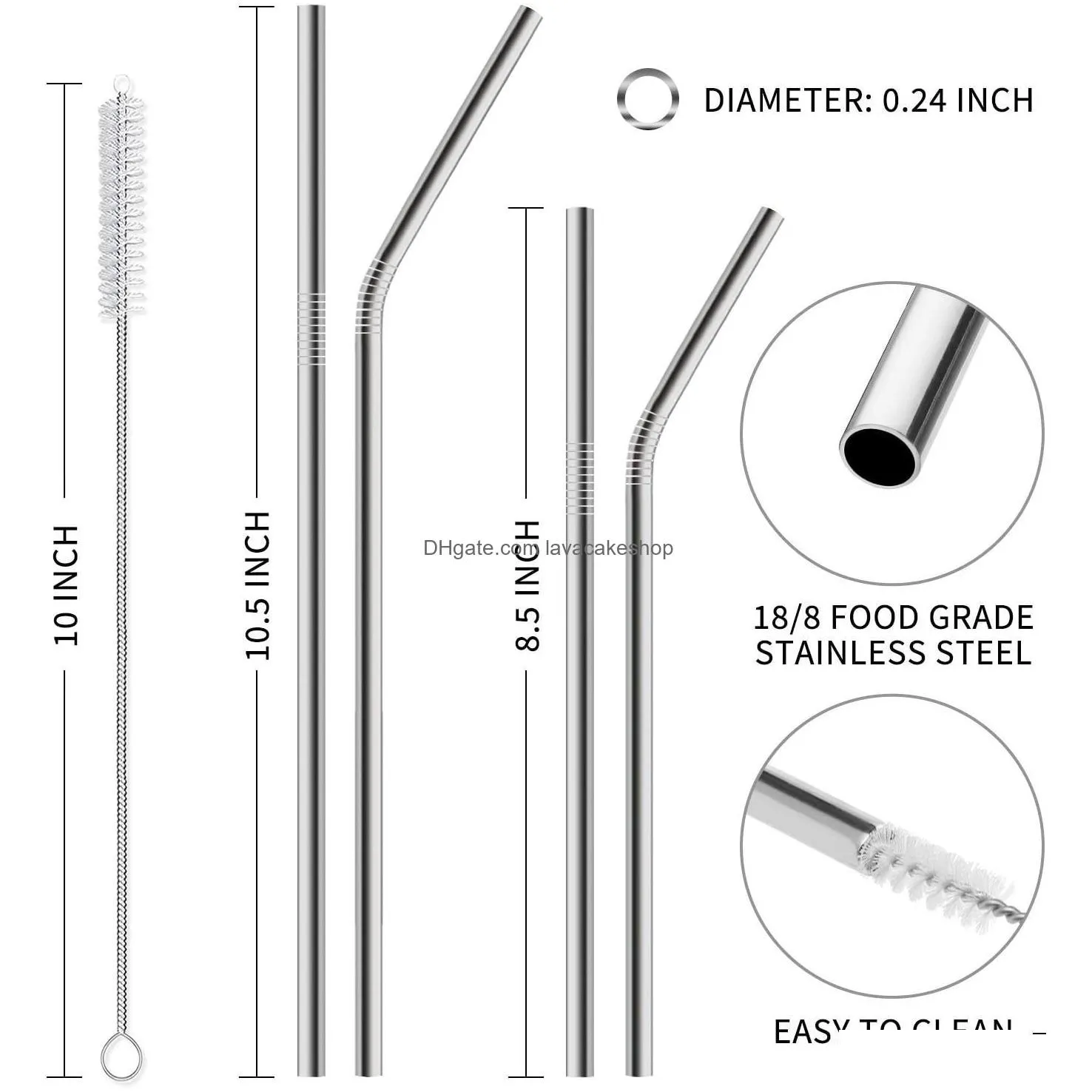 Drinking Straws Allanhu 12-Pack Reusable Stainless Steel Metal Sts With Case - Long For 30 Oz And 20 Tumblers Dishwasher Safe 2 Cleani Dhr6U