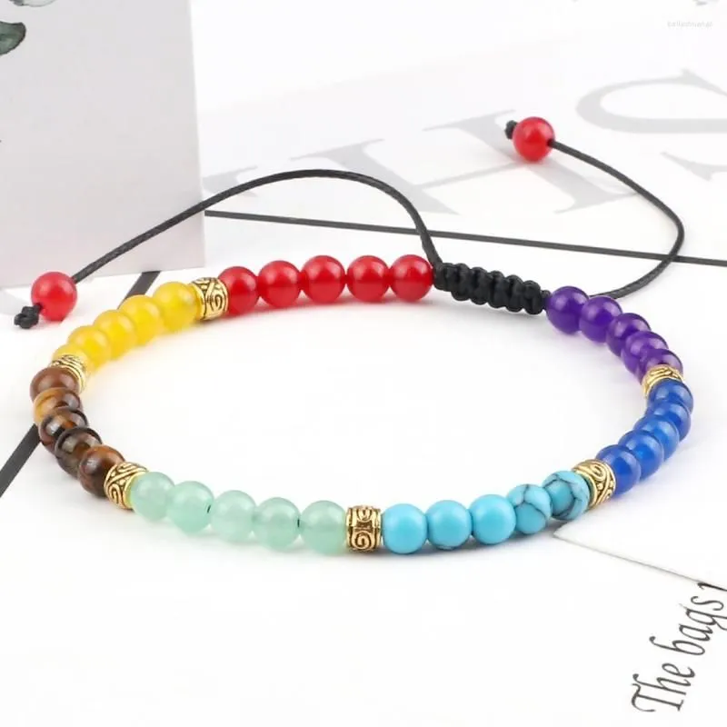 Strand Exquisite 4MM Elastic Bracelet High Quality 7 Chakra Spacer Strench Bangles Jewelry Couples Adjustable Pulsera Chain Gift