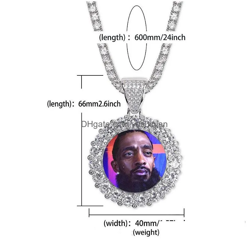 Pendant Necklaces Personalized Custom Po Memory Medallions Solid Bling Iced Out Cubic Zircon Necklace For Men Women Hip Hop Jewelry Gi Dhr3S