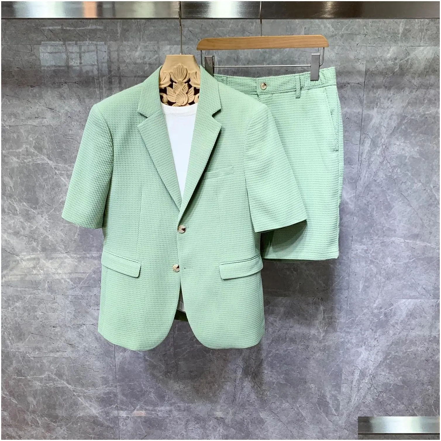 Men`s Suits Blazers Men Outfit Set 2023 Shorts Suit Jacket Sets Summer Thin High End Korean British Fashion Casual Short Sleeve Clothes