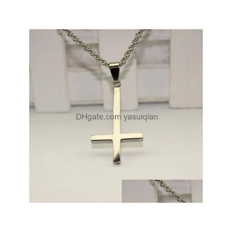 Other Inverted Cross Of St Peter Titanium Steel 316L Stainless Pendant Necklace Lucifer Satan Fashion Vintage Punk Jewelry Drop Delive Otkqp