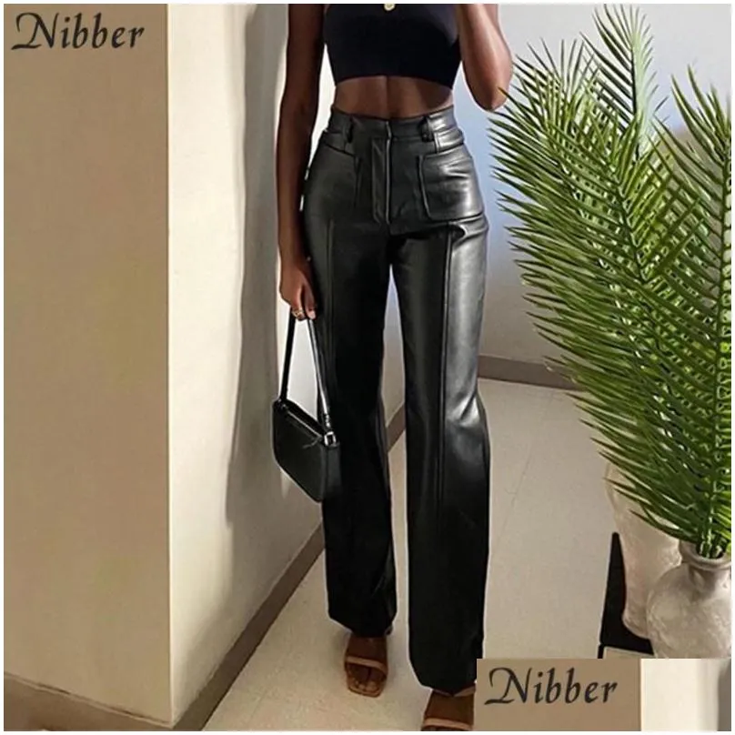 Women`S Pants & Capris Nibber Luxurious Faux Leather Vintage Y2K Leisure Straight For Women Autumn Winter Office Lady Slim Design Tro Dhg8D