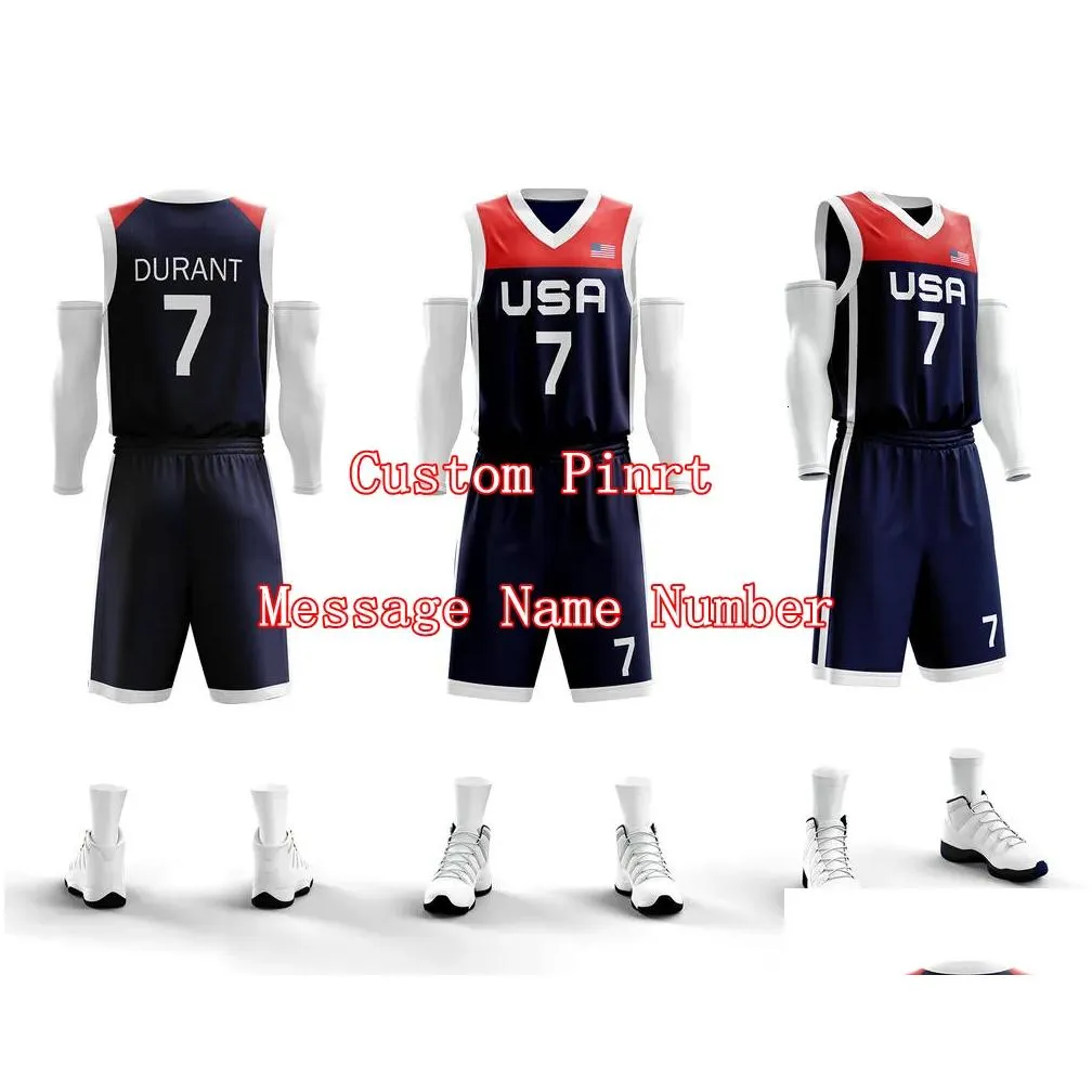 Outdoor Shirts Men Youth Kids Basketball Training Jersey Set Usa Team Tracksuits Breathable Jerseys Uniforms Customized Drop Delivery Dhp1Q