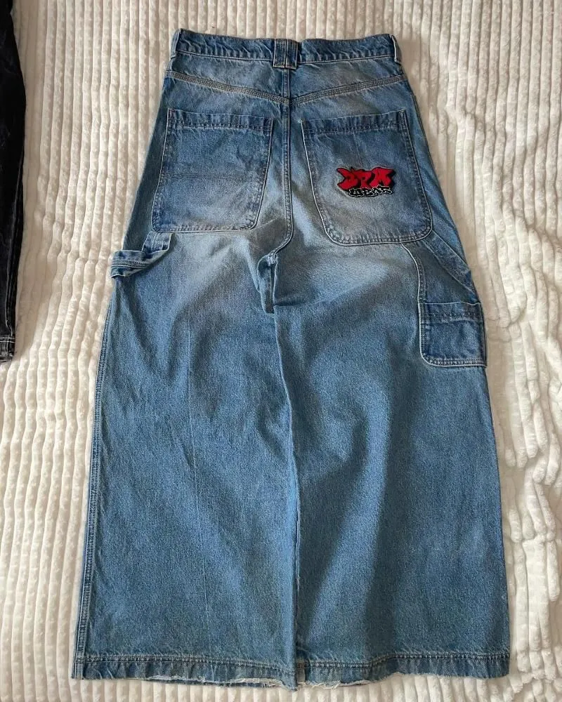 Men`s Jeans 3pmwear Letter Embroidery Straight Wide Leg Y2K Retro Casual Washed Denim Pants Fashion Hip-hop Streetwear Men Clothing