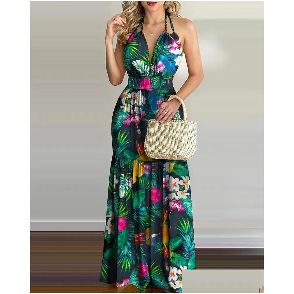 Basic & Casual Dresses Women Tropical Print Halter Backless Maxi Dress Summer Spring Vacation Sleeveless Y Boho Beach Floralcasual Dr Dhku8