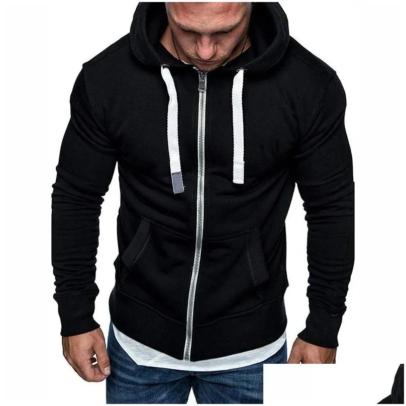 Men`S Hoodies & Sweatshirts Mens Plus Size Tracksuit 2021 Autumn Winter Dstring Pocket Hooded Sweatshirt Long Sleeve Zip Slim Coat Ma Dht4R