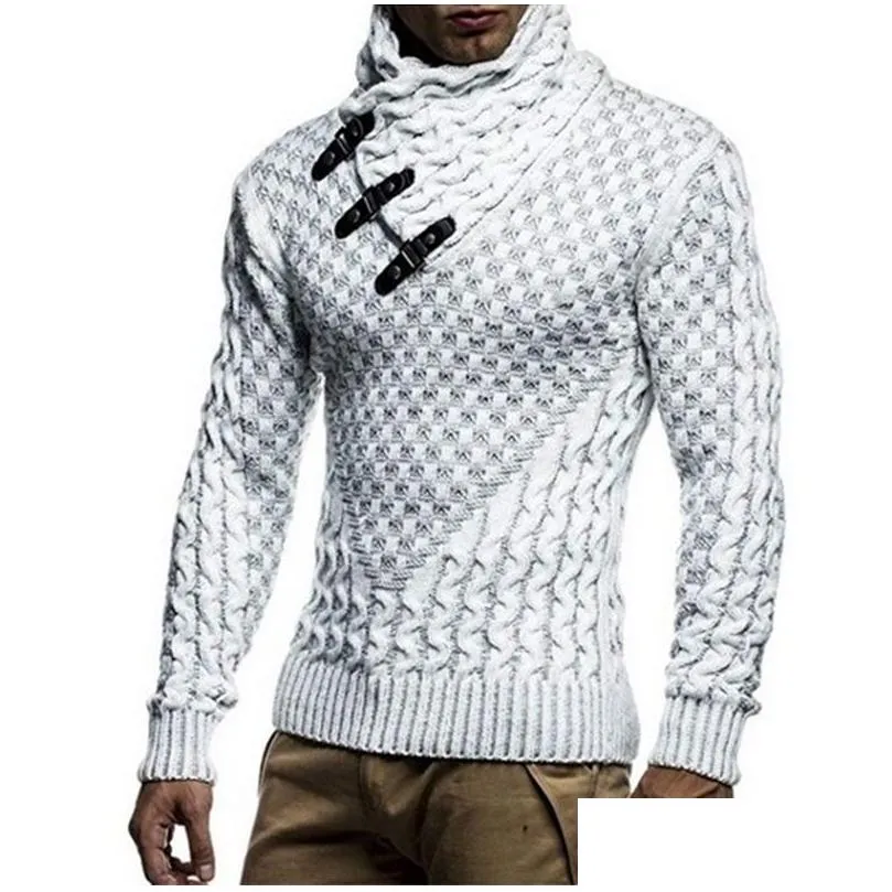 Men`S Sweaters Leather Buckle Coarse Sweater Men Turtleneck Mens Knitted Plover Casual Autumn Elastic Knitting Coat Knitwear Pl 3Xl D Dhhwk