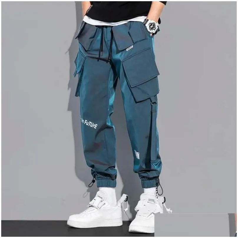 Men`S Pants Mens Cargo Fashion Hip Hop Mti-Pocket Trousers Trendy Streetwear Solid Sweatpants Pantalones Casuales Para Hombre Drop De Dhtdo