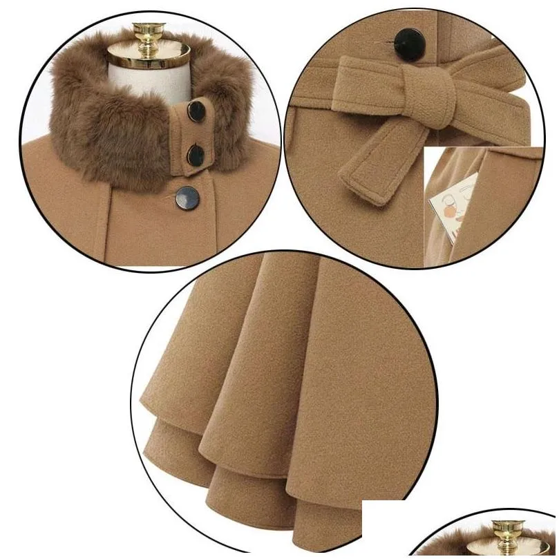 Women`S Wool & Blends Womens Woolen Coat Double Breasted Lapel Long Female Thicken Autumn Winter Slim Belt Pleated Trench Coats Lady F Dh8Hg