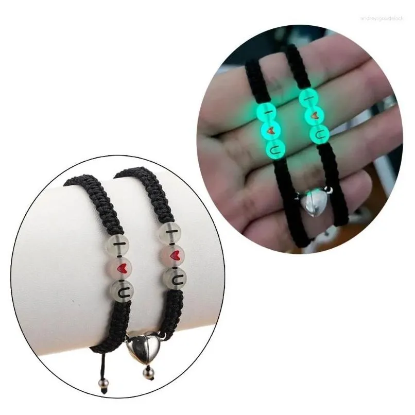 Charm Bracelets 2PCS Magnetic Couple Luminous Letter Bead Handmade Matching Bracelet Gifts For Boyfriend Girlfriend