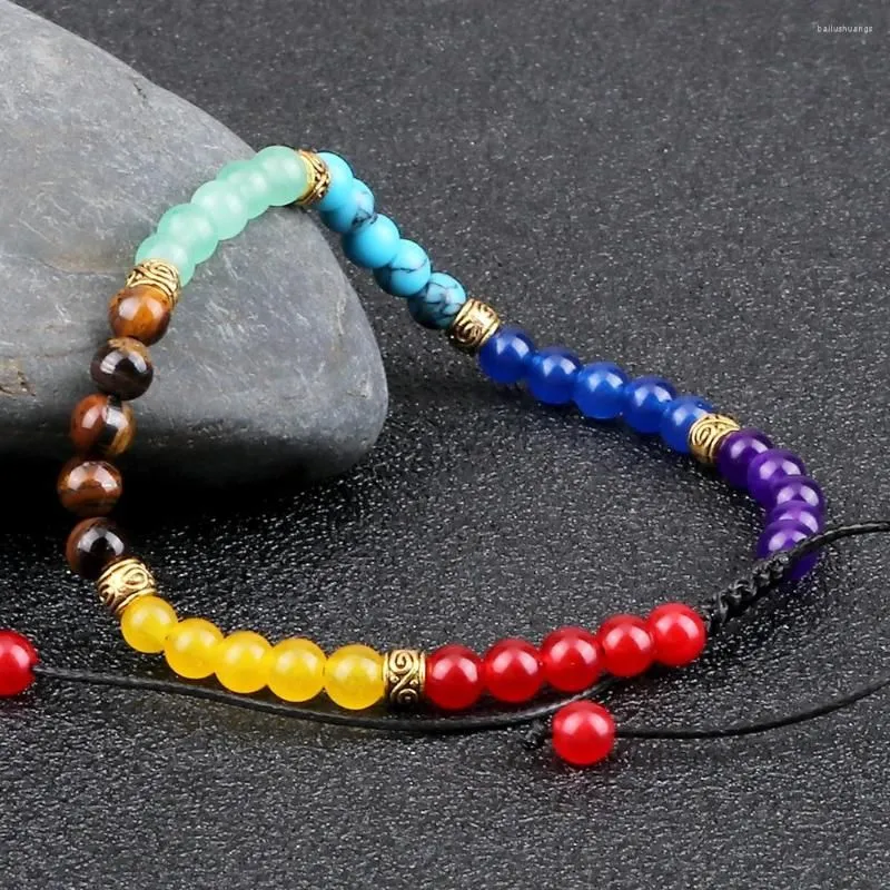 Strand Exquisite 4MM Elastic Bracelet High Quality 7 Chakra Spacer Strench Bangles Jewelry Couples Adjustable Pulsera Chain Gift