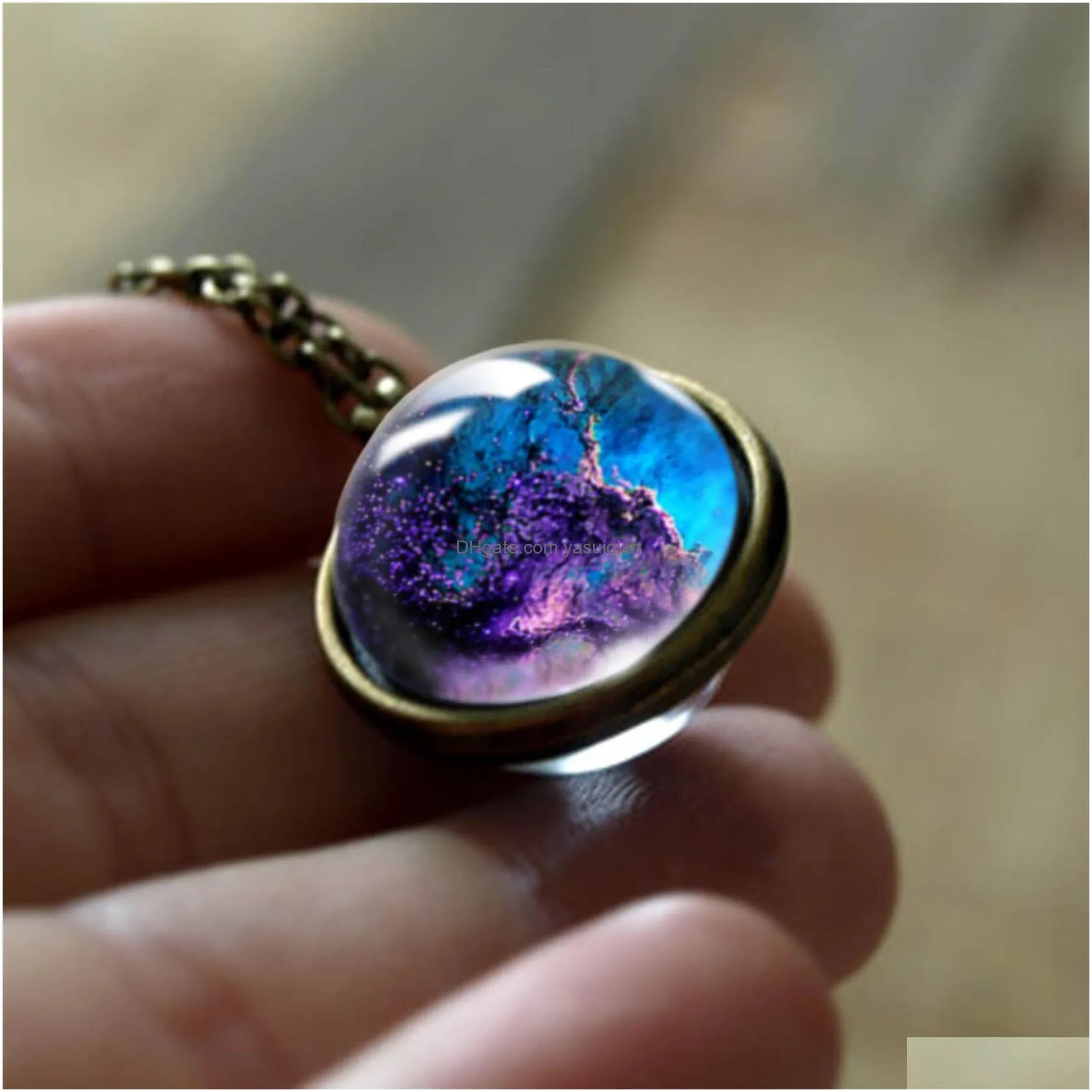 Pendant Necklaces Neba Galaxy For Wome Men Double Sided Rotatable Galss Universe Planet Art Picture Chains Fashion Jewelry Drop Delive Dhwnx