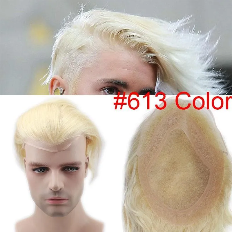 7 Color Human Hair Toupee for Men Natural Straight Light Brown Replacement Hairpiece European Remy Hair Male Wig 10x81207708